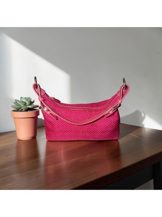 The Sak Handbags - VTG The Sak Demi Shoulder Bag Hot Pink Woven Hobo Y2K Baguette Adjustable Strap